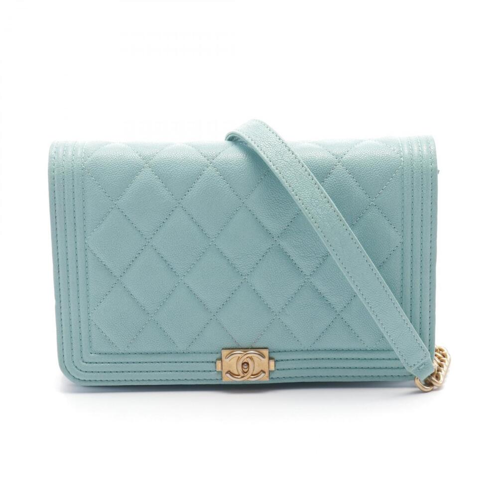 Chanel Boy Matelasse Shoulder Bag Calfskin Grained Calf Leather Blue